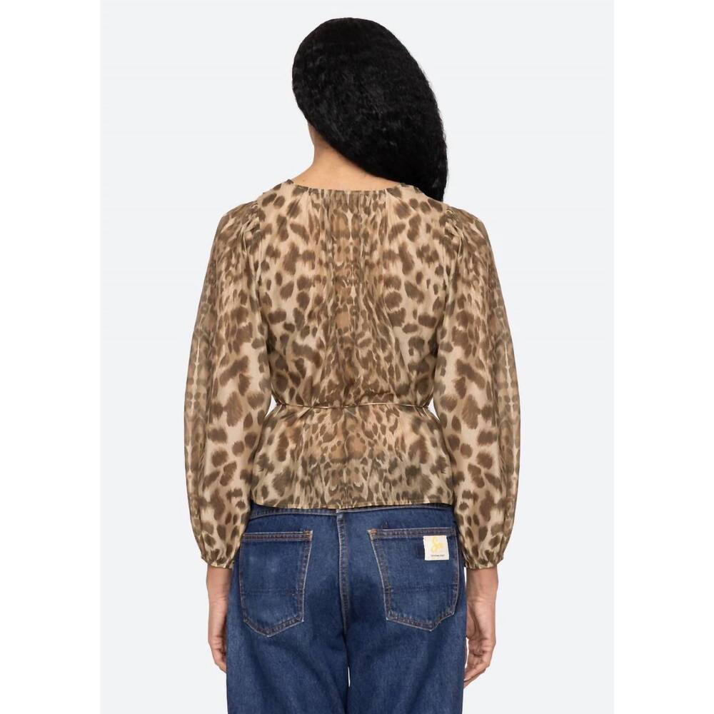 NEW SEA claude leopard print top in cream - Picture 3 of 4